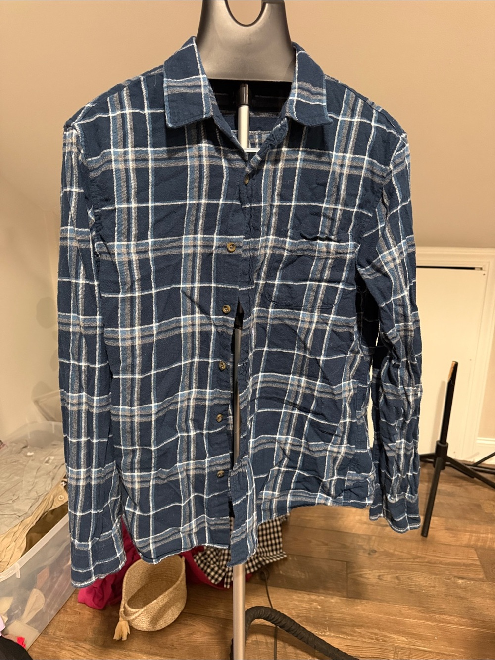 J. Crew Navy and White Plaid Casual Button-Down Shirt